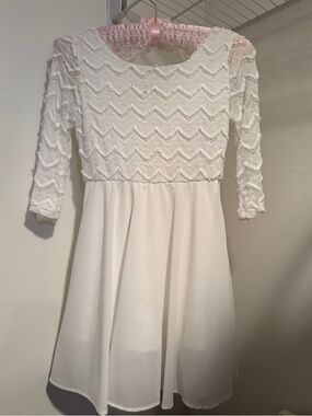 Sequin Hearts White Lace Bodice & Chiffon Skirt Girls' Dress